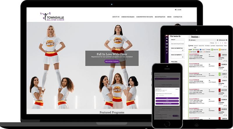 A screenshot showing a beautiful website that comes with Uplifter's cheerleading software.